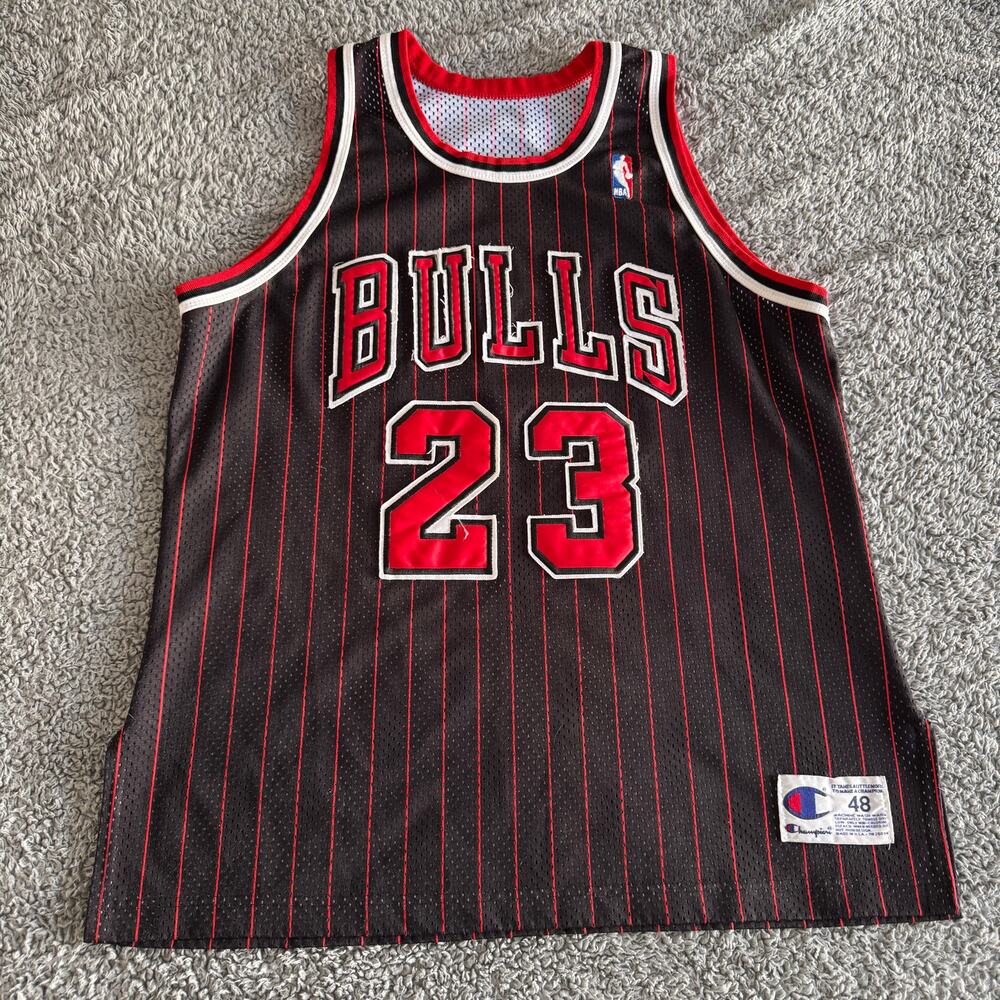 Vintage Champion Authentic Michael Jordan NBA Chicago Bulls Black Jersey Mens 48